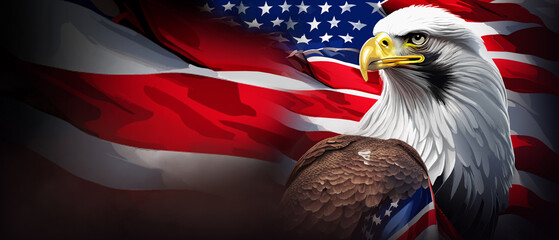Abstract background An eagle and an American flag on the back are foggy in the concept of young leaders with business development. illustration, copy space © guguart
