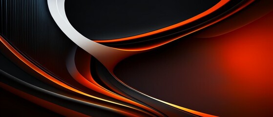 3D Abstract background, black and orange wave curve with business development concept with communication technology.  banner, copy space, website -3d Rendering