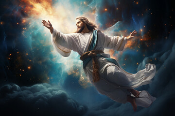 Fototapeta na wymiar Savior in Space, Jesus Brings Hope amidst the Galactic Splendor