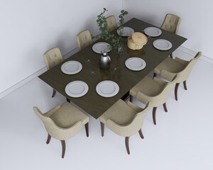 Interior dining area with white blank floor and wall design