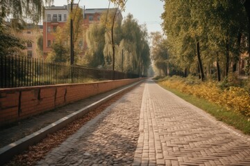 Fototapeta premium Street in city park is deserted. Generative AI