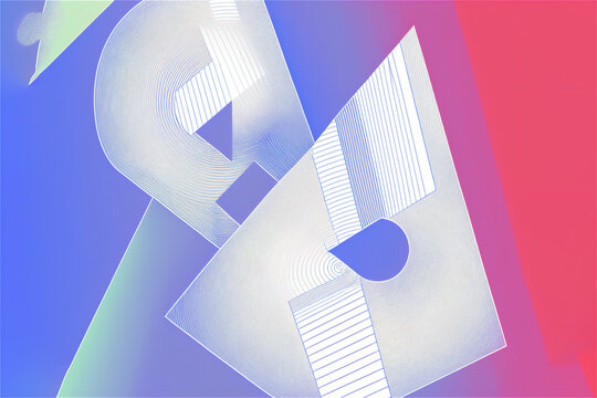 abstract dynamic background made of geometric superposed  forms, blue ,white and red