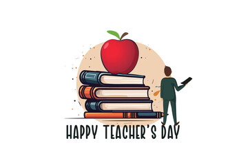 Happy Teacher's Day with text  and school equipment