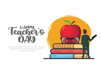 Happy Teacher's Day with text  and school equipment