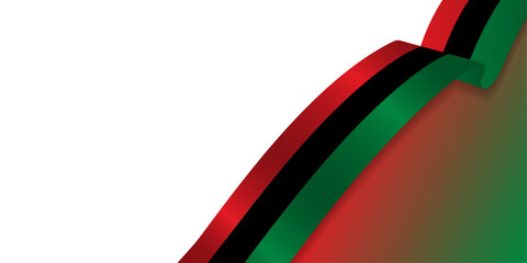 Pan-African flag banner on white and colored gradient backdrop. Pan african flag ribbon on left side with copy space. Juneteenth banner. Vector Illustration. EPS 10.
 - obrazy, fototapety, plakaty