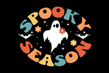 Spooky Season Retro Groovy Funny Halloween T-Shirt Design