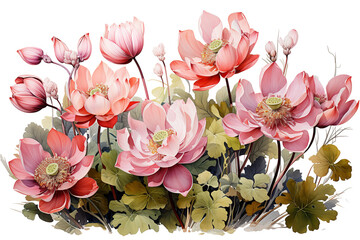 a collection of a variety size of lotus flowers on a white background isolated PNG