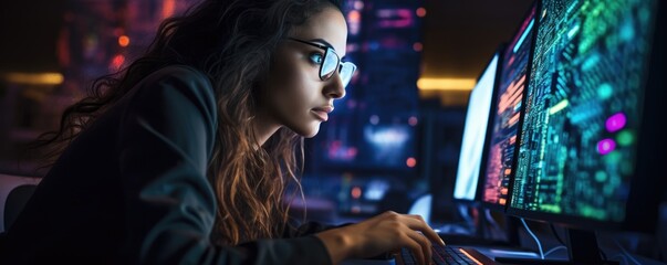 Digital Vanguard - Women in IT, Woman Hacker Hacking, Diversity Everywhere,  artificial intelligence, cybersecurity, virtual, digital, world, innovative, coding, programming, cyber, virtual world