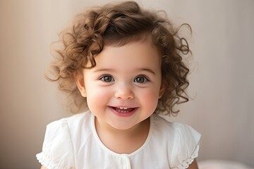 Portrait of cute smiling baby girl with curly hair