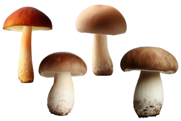 Funghi commestibili marroni e bianchi, isolati e trasparenti