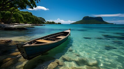 Fototapeta na wymiar Serene Coastal Scene: Relaxing on a Secluded Beach with Crystal Clear Blue Ocean, Ai generative
