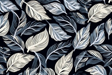 vintage leaves pattern in a linocut style
