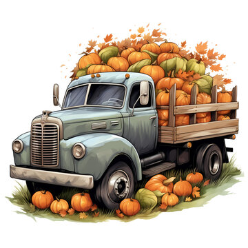 recommend clip art: Pickup Truck Pumpkins Watercolor Clipart