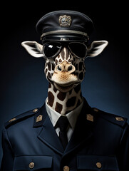 An Anthropomorphic Giraffe Dressed Up as a Police Officer
