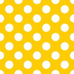 Tile vector pattern set with white polka dots on sunny yellow background for summer desktop wallpaper, decoration or website design.