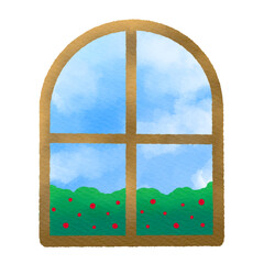 Window and sky with watercolor texture.