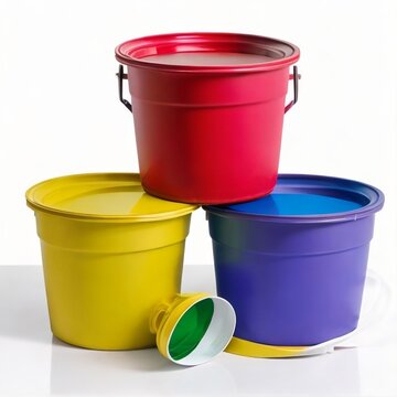 buckets with paint isolated on a white background