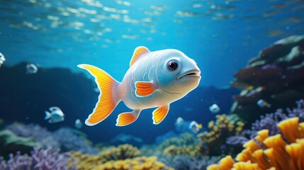 Fototapeta na wymiar cute fish is swimming in the water