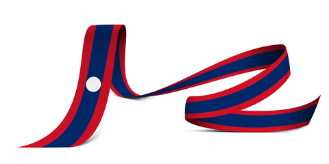 3D illustration. Flag of Laos on a fabric ribbon background.