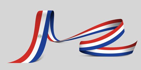 3D illustration. Flag of Paraguay on a fabric ribbon background.