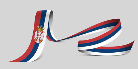 3D illustration. Flag of Serbia on a fabric ribbon background.