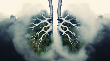 Illustration lungs with beautiful nature on it, green earth design, World health or environment day concept.