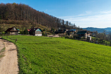 Fototapeta na wymiar One of many hamlets in Javorniky mountains in Slovakia - Kycera settlement above Cadca city