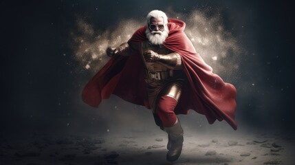 Santa Claus as superhero, wearing cape. Created with Generative AI