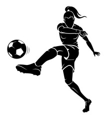 Fototapeta na wymiar Female Soccer Player, Power Left Kick Sport Silhouette 
