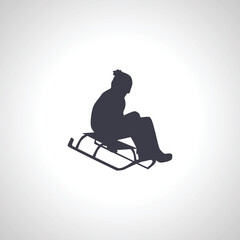 Children are sledding icon. boy on sled Silhouette - obrazy, fototapety, plakaty