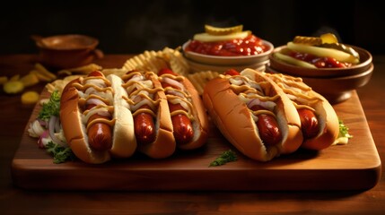 hot dog with mustard and ketchup - obrazy, fototapety, plakaty