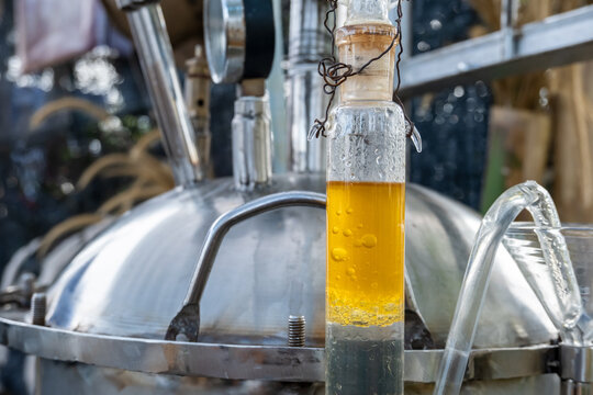 Close Up Of The Air Bubbles In The Essential Oil Distillation Tube