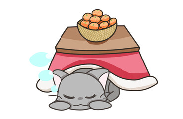 こたつに入ってくつろぐ黒猫