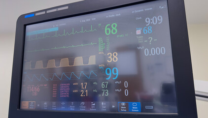 Vital signs unite in a symphony of life on the hospital monitor: blood pressure, pulse, oximetry,...
