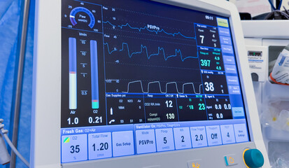 Vital signs unite in a symphony of life on the hospital monitor: blood pressure, pulse, oximetry, heart rate, and end-tidal CO2 reveal the balance of life's dance, symbolizing health and hemodynamics