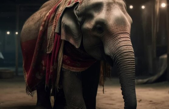 An elephant wearing a colorful blanket on its back. Generative ai
