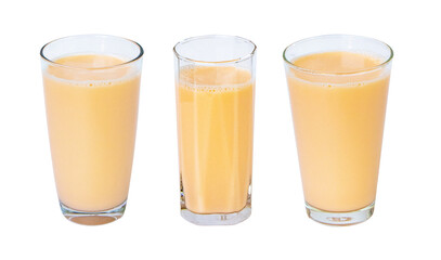 Lactic fermentation beverage light orange sour or yogurt taste in square, sphere glass tall three...