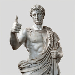 Fototapeta na wymiar The Power of Approval, Greek Statue Gives a Thumbs Up on Transparent Background