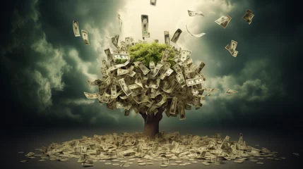  Concept of Money growing on Tree. AI Generative © MendyZa