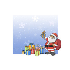 Christmas celebrate. Santa and the gift box. Santa with gift box and snow.