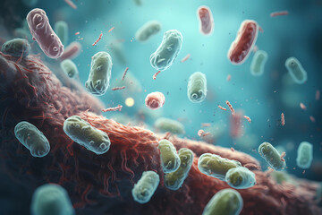 E. coli in the human body. viruses, microbes, bacteria.