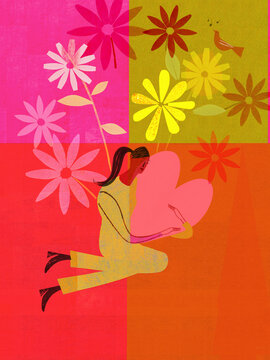 Woman hugging heart