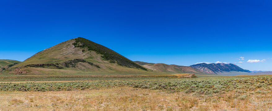 Panorama of Boulder Mountain Peaks at Willow Creek Summit in July near Challis, Idaho, USA