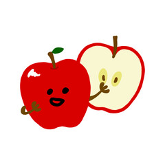 りんごのキャラクター手描きカラーイラスト素材