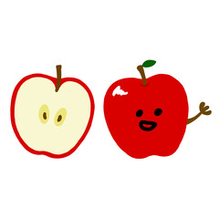 りんごのキャラクター手描きカラーイラスト素材