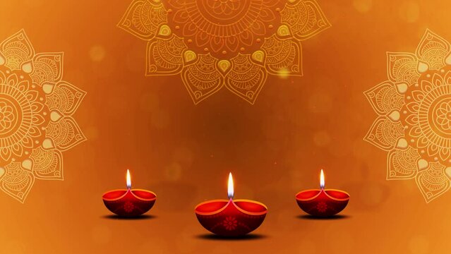 Happy Diwali, Deepavali or Dipawali festivals of lights Greeting Celebration background. 3d 4k lights fireworks copy space. rangoli diya oil lamp. Diwali light in india. creative diwali greeting card
