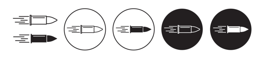 Bullet icon set. filled and outline game gun ammunition bullet vector symbol in black color.