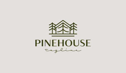 Pine House Monoline Logo Template. Universal creative premium symbol. Vector illustration. Creative Minimal design template. Symbol for Corporate Business Identity
