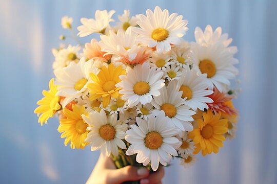 Elegant Springtime: A Young Woman Embraces a Flowers Bouquet, Generative Ai