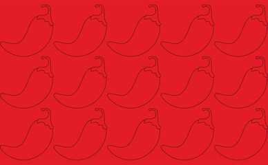 seamless background with red pepper in thin line design vector for printing and textiles. infinity shapes outline design of chili peppers isolated on paper.